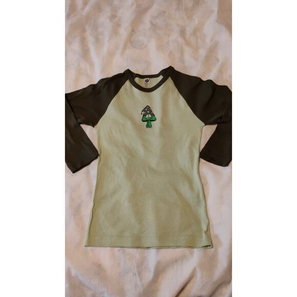Vintage 90s Merlin The Magic Mushroom Joey Mars Shirt Raglan Womens Medium - Picture 1 of 8